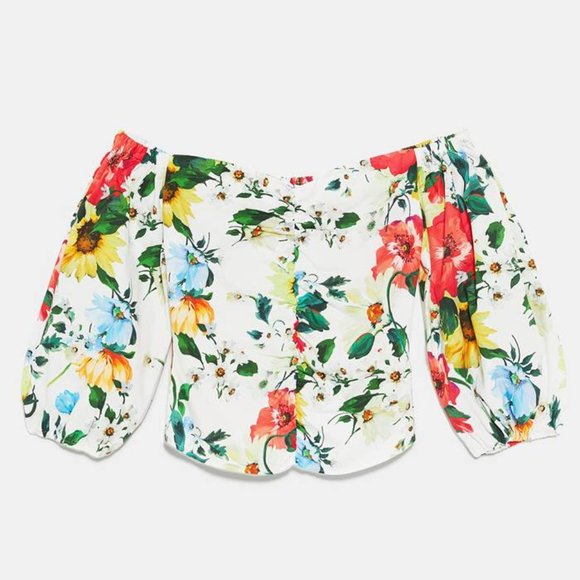 Zara Floral Off the Shoulder Top - Picture 1 of 3
